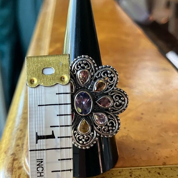 Natural Tanzanite Sapphire Sterling Silver Cocktail Ring Size 9 - Picture 7 of 9